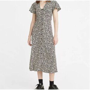 Levi's Brooks 90s Retro Floral Flutter Sleeve V-neck Button Front Midi Dress M